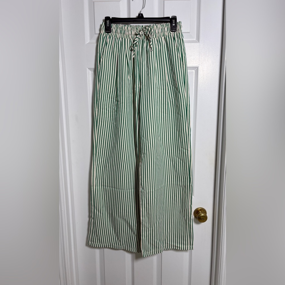 Green and White Striped Pants